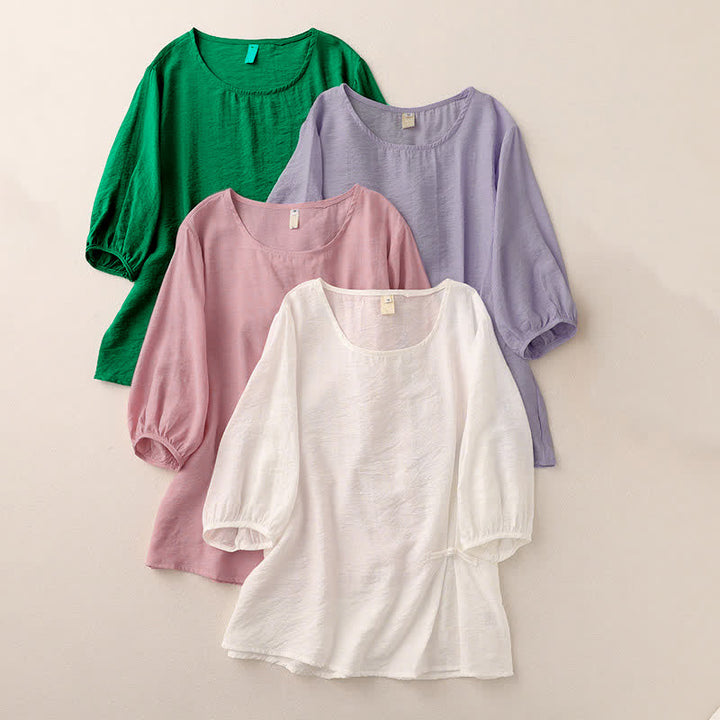 Buddha Stones T-shirt à manches courtes bouffantes pour femme, couleur unie, motif grenouille - image 18