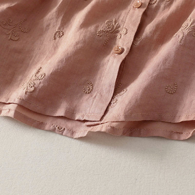 Buddha Stones Chemise à manches courtes boutonnée à motif floral brodé rétro pour femme - image 12