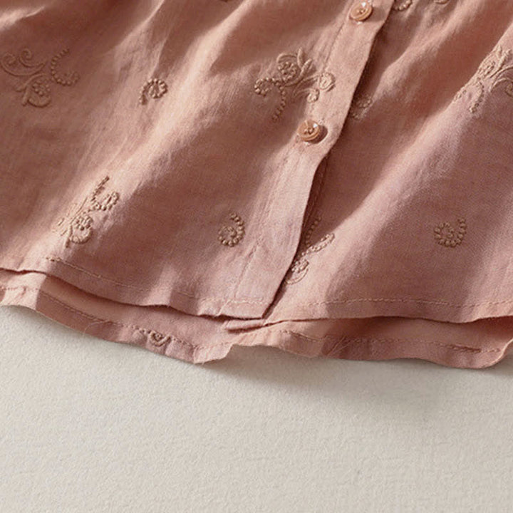 Buddha Stones Chemise à manches courtes boutonnée à motif floral brodé rétro pour femme - image 12