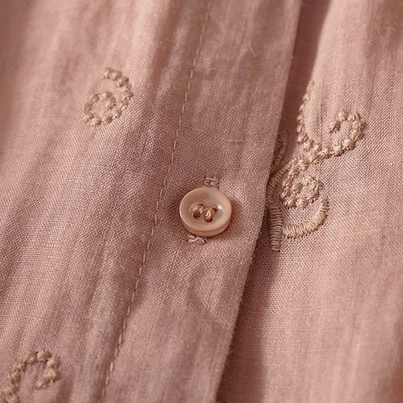 Buddha Stones Chemise à manches courtes boutonnée à motif floral brodé rétro pour femme - image 8