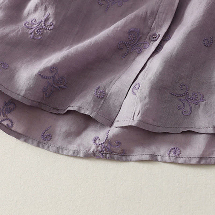 Buddha Stones Chemise à manches courtes boutonnée à motif floral brodé rétro pour femme - image 3