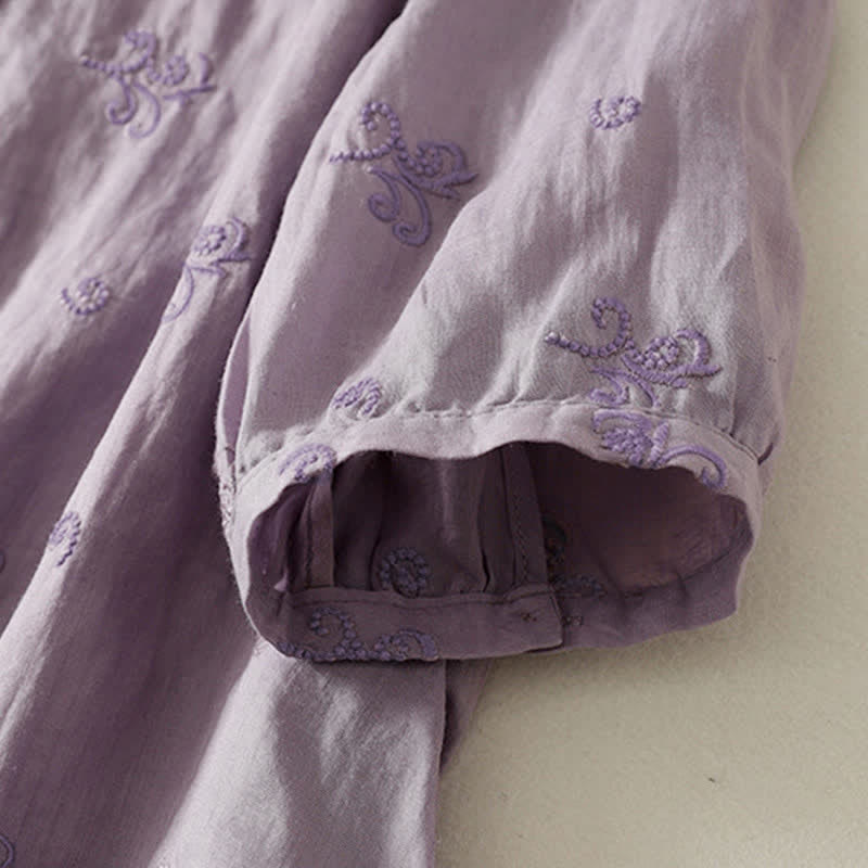 Buddha Stones Chemise à manches courtes boutonnée à motif floral brodé rétro pour femme - image 2