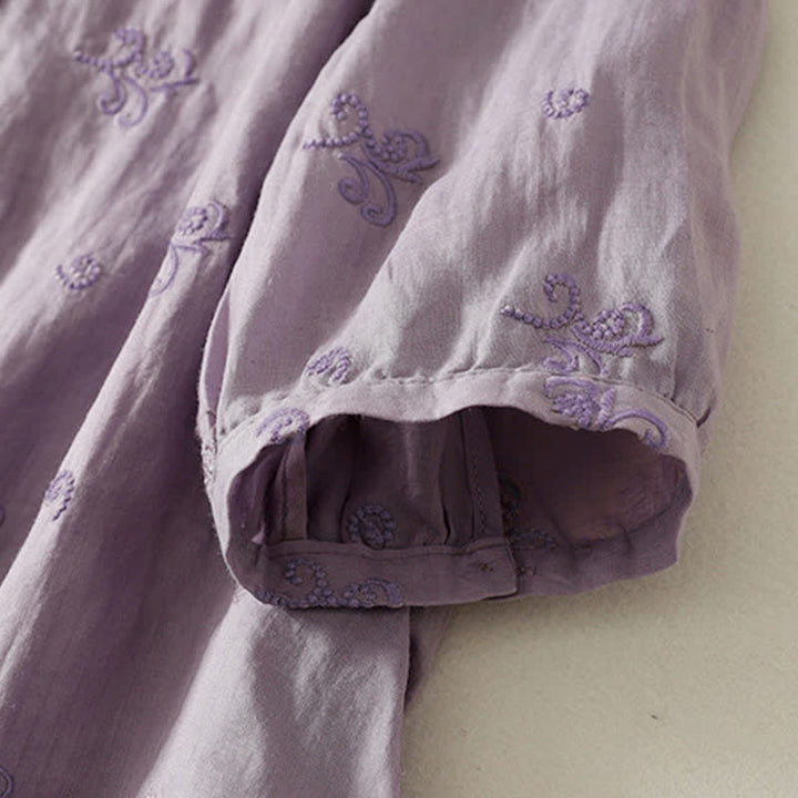 Buddha Stones Chemise à manches courtes boutonnée à motif floral brodé rétro pour femme - image 2