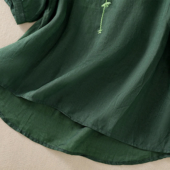 Buddha Stones Chemise femme à manches courtes et col rond, motif floral brodé rétro - image 6