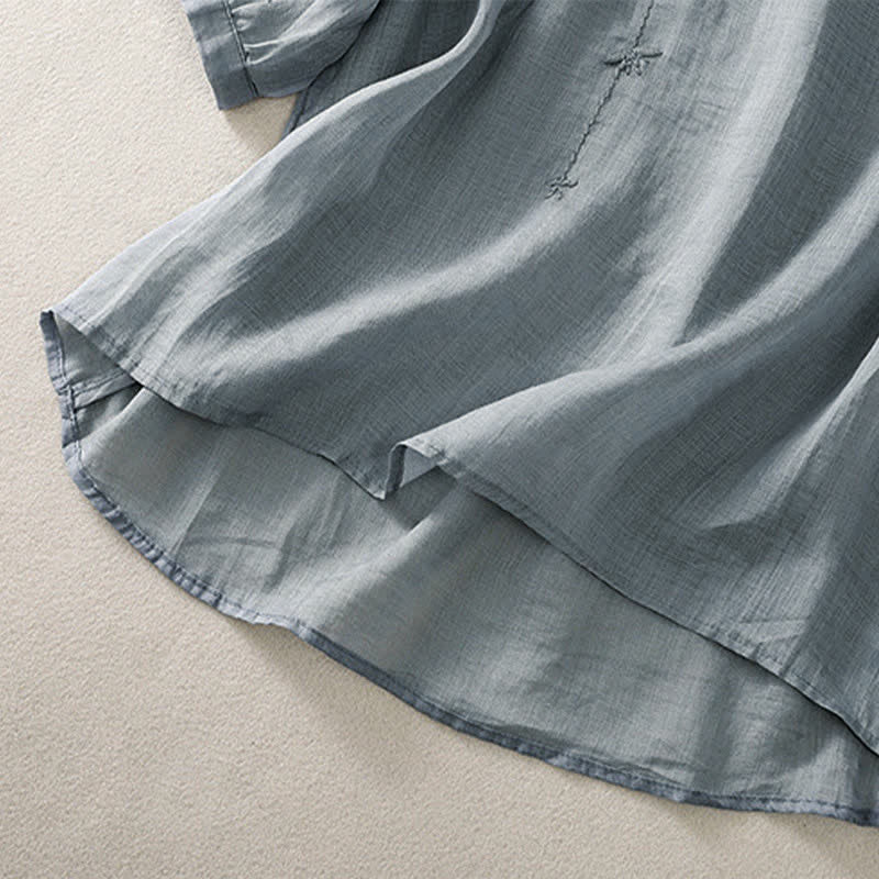 Buddha Stones Chemise femme à manches courtes et col rond, motif floral brodé rétro - image 13