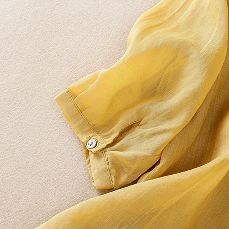 Buddha Stones Chemise femme à manches courtes et col rond, motif floral brodé rétro - image 20