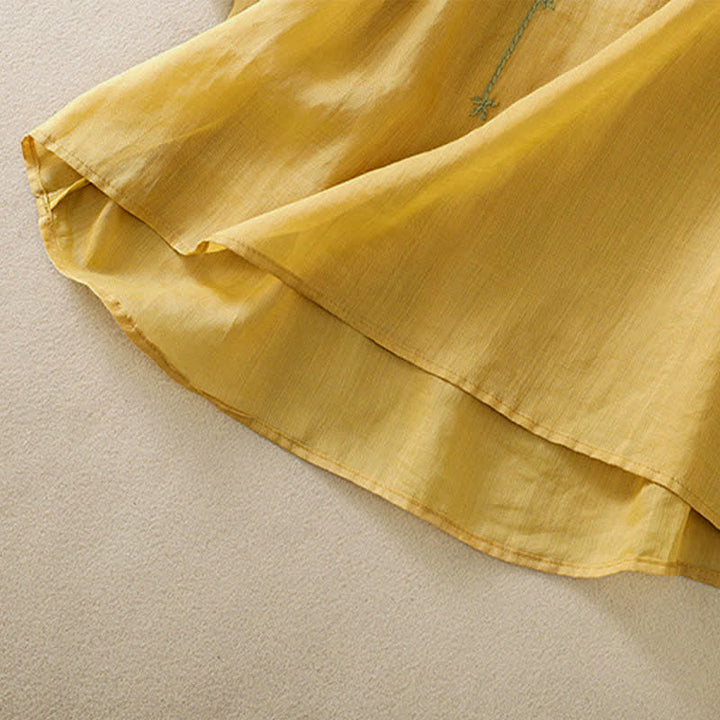 Buddha Stones Chemise femme à manches courtes et col rond, motif floral brodé rétro - image 23