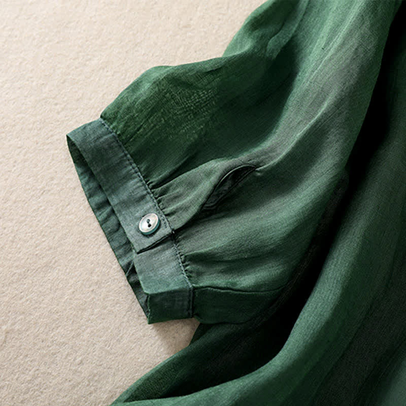 Buddha Stones Chemise femme à manches courtes et col rond, motif floral brodé rétro - image 4