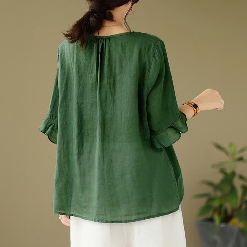 Buddha Stones Chemise femme à manches courtes évasées, col rond et boutons brodés - image 10
