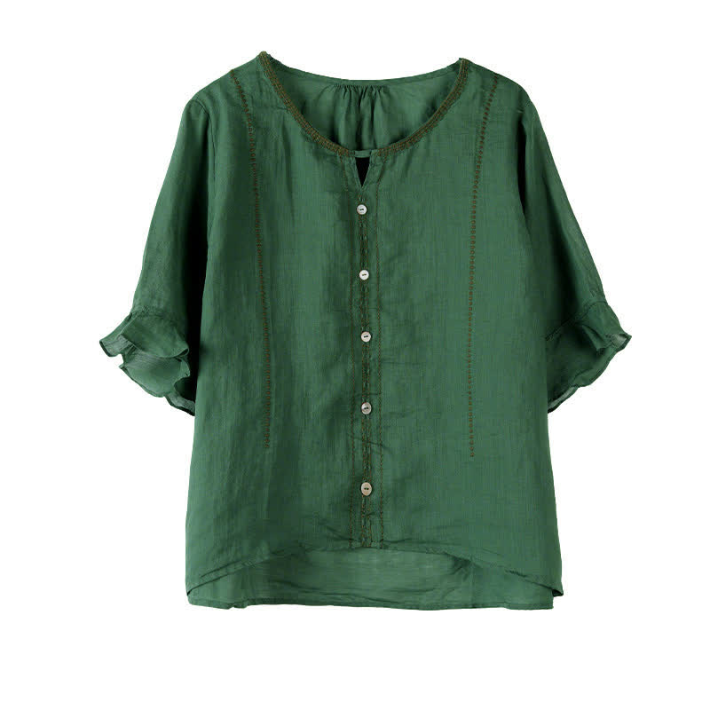 Buddha Stones Chemise femme à manches courtes évasées, col rond et boutons brodés - image 12