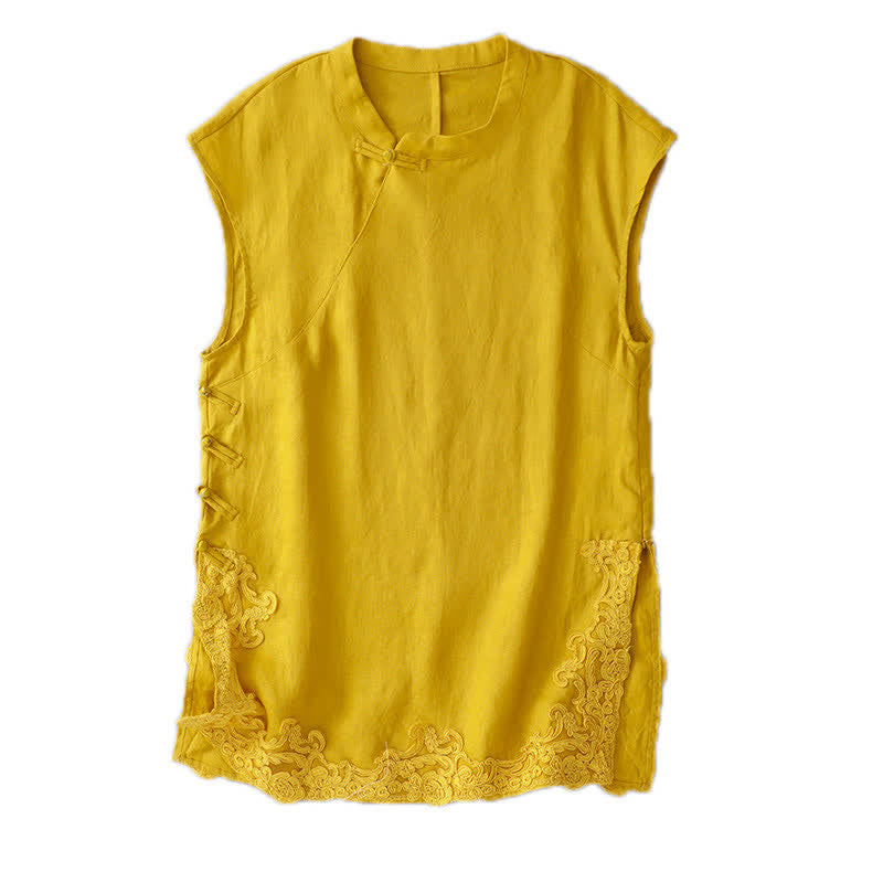 Buddha Stones Gilet sans manches en coton pour femme, à col montant, orné de dentelle et de boutons de grenouille d'inspiration chinoise - image 8