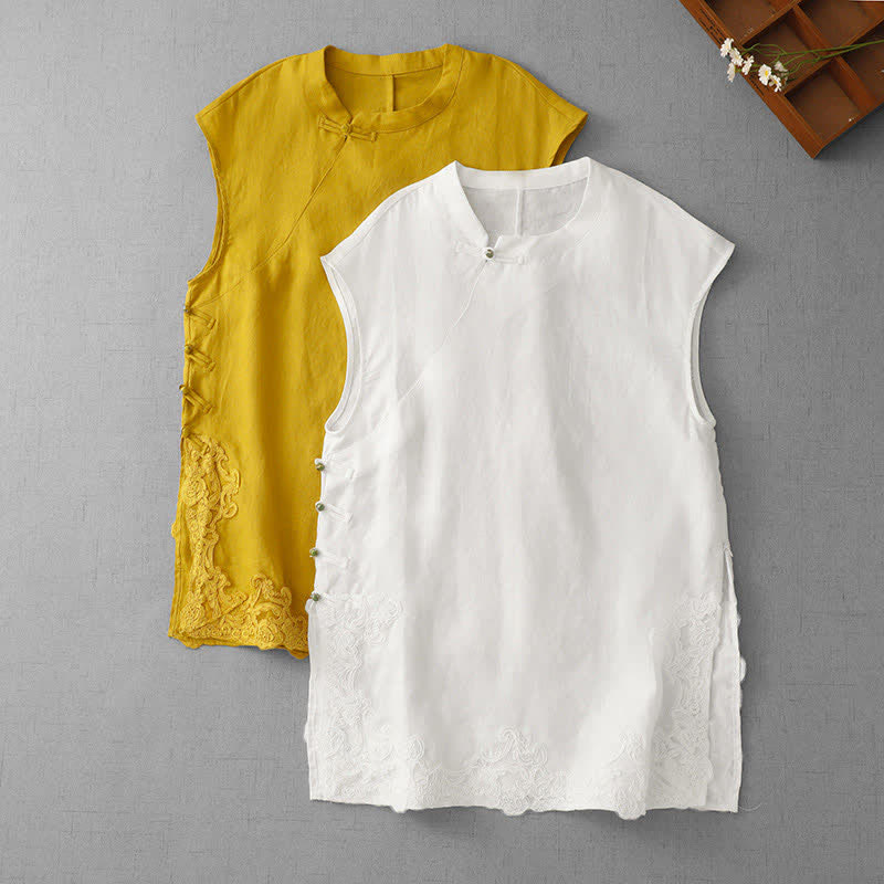 Buddha Stones Gilet sans manches en coton pour femme, à col montant, orné de dentelle et de boutons de grenouille d'inspiration chinoise - image 20