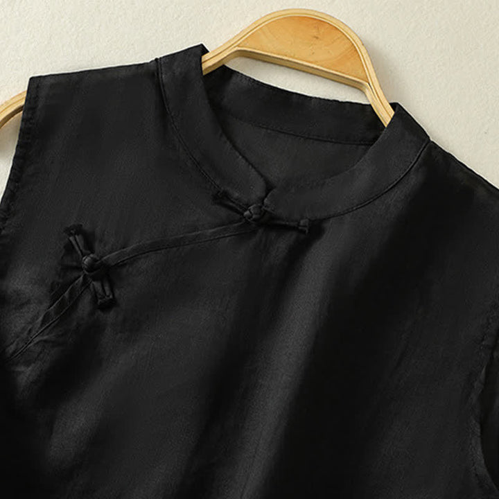 Buddha Stones Gilet sans manches d'été rétro uni à col montant et boutons brandebourg pour femme - image 15