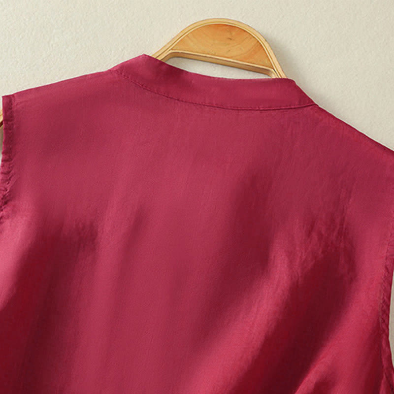 Buddha Stones Gilet sans manches d'été rétro uni à col montant et boutons brandebourg pour femme - image 10