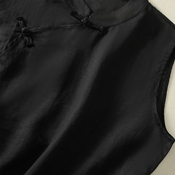 Buddha Stones Gilet sans manches d'été rétro uni à col montant et boutons brandebourg pour femme - image 17