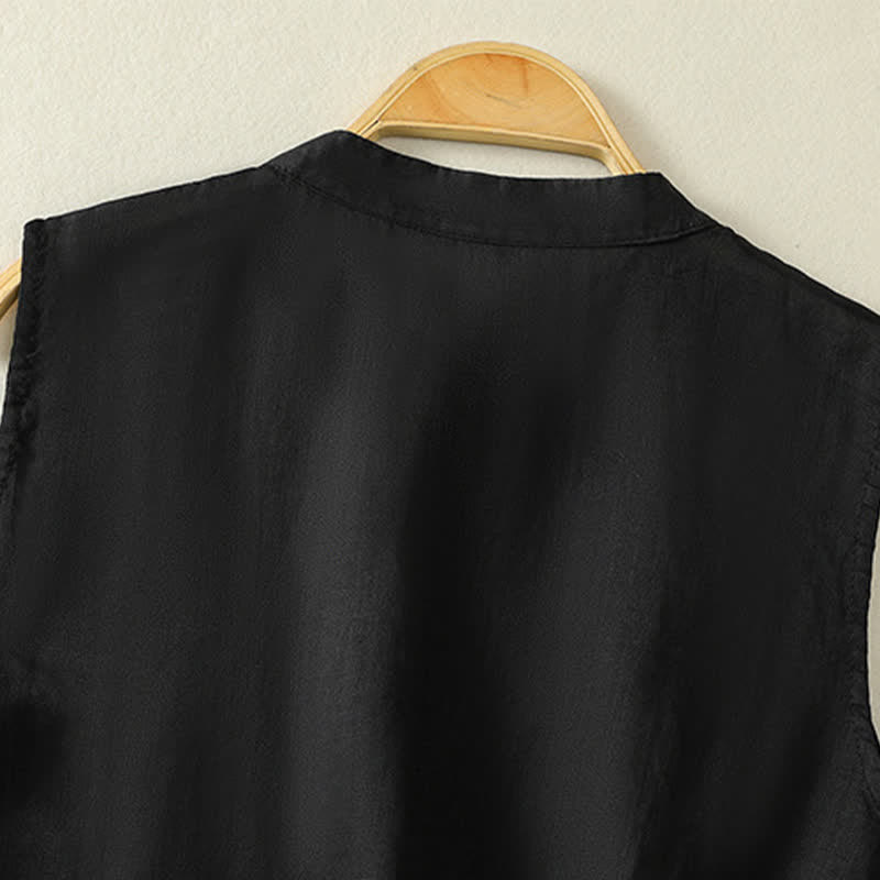 Buddha Stones Gilet sans manches d'été rétro uni à col montant et boutons brandebourg pour femme - image 16