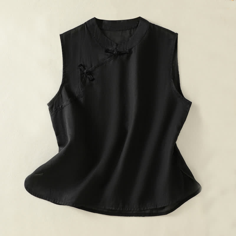 Buddha Stones Gilet sans manches d'été rétro uni à col montant et boutons brandebourg pour femme - Noir - US12，UK/AU16，EU44 (2XL) - image 13