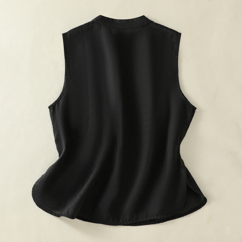 Buddha Stones Gilet sans manches d'été rétro uni à col montant et boutons brandebourg pour femme - image 14