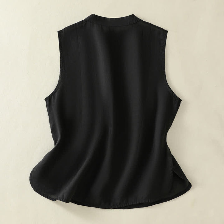 Buddha Stones Gilet sans manches d'été rétro uni à col montant et boutons brandebourg pour femme - image 14