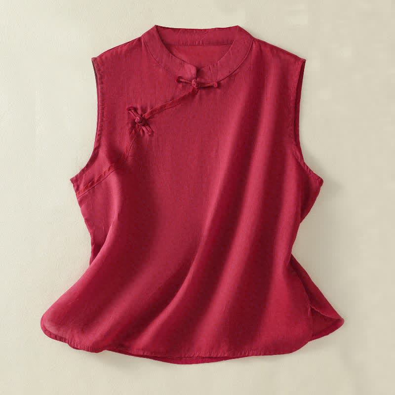 Buddha Stones Gilet sans manches d'été rétro uni à col montant et boutons brandebourg pour femme - Cramoisi - US12，UK/AU16，EU44 (2XL) - image 7