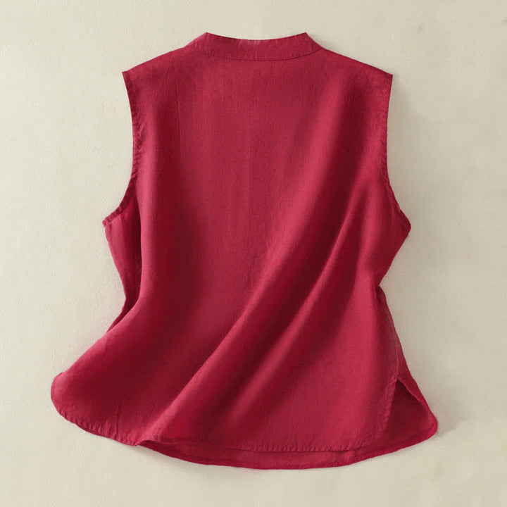 Buddha Stones Gilet sans manches d'été rétro uni à col montant et boutons brandebourg pour femme - image 8
