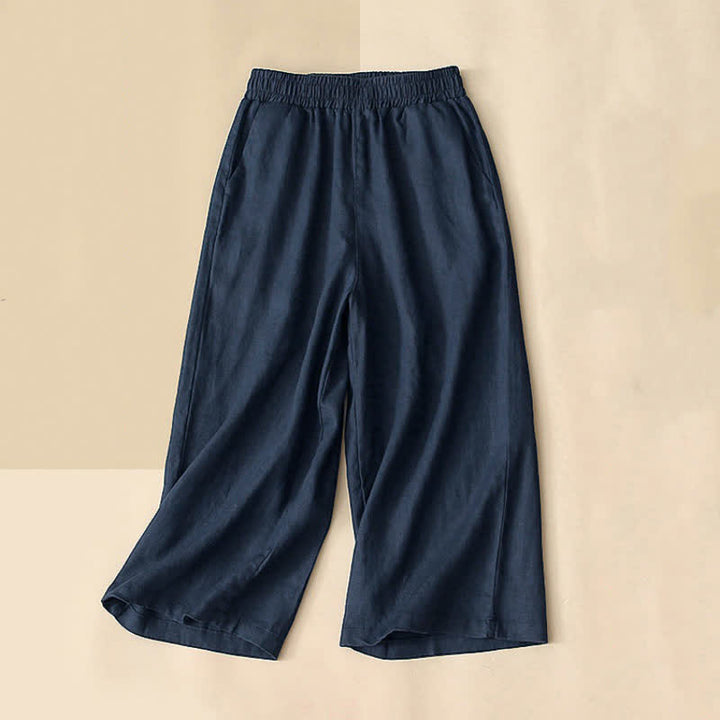 Buddha Stones Pantalon Capri taille haute court à jambes larges en coton pour femme avec poches - Bleu nuit - US8-10，UK/AU12-14，EU40-42 (2XL) - image 9