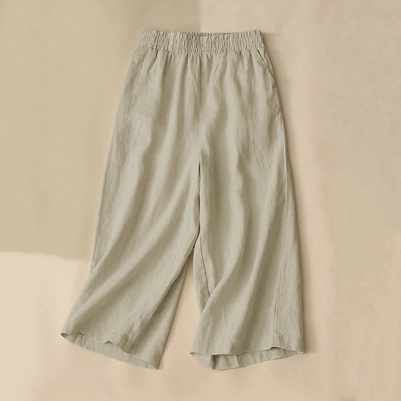 Buddha Stones Pantalon Capri taille haute court à jambes larges en coton pour femme avec poches - DarkKhaki - US8-10，UK/AU12-14，EU40-42 (2XL) - image 10