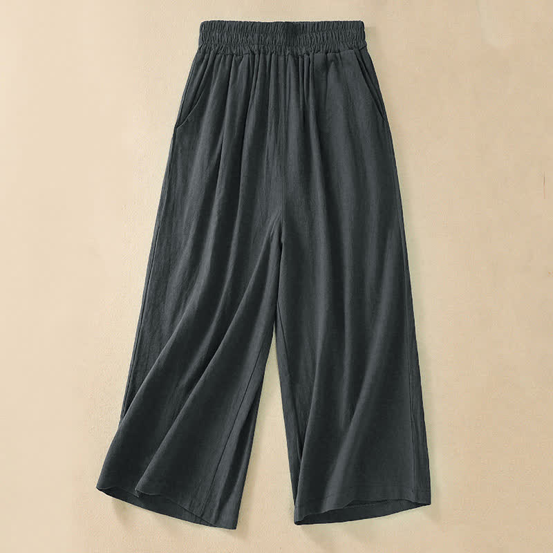 Buddha Stones Pantalon Capri taille haute court à jambes larges en coton pour femme avec poches - Gris ardoise foncé - US8-10，UK/AU12-14，EU40-42 (2XL) - image 18