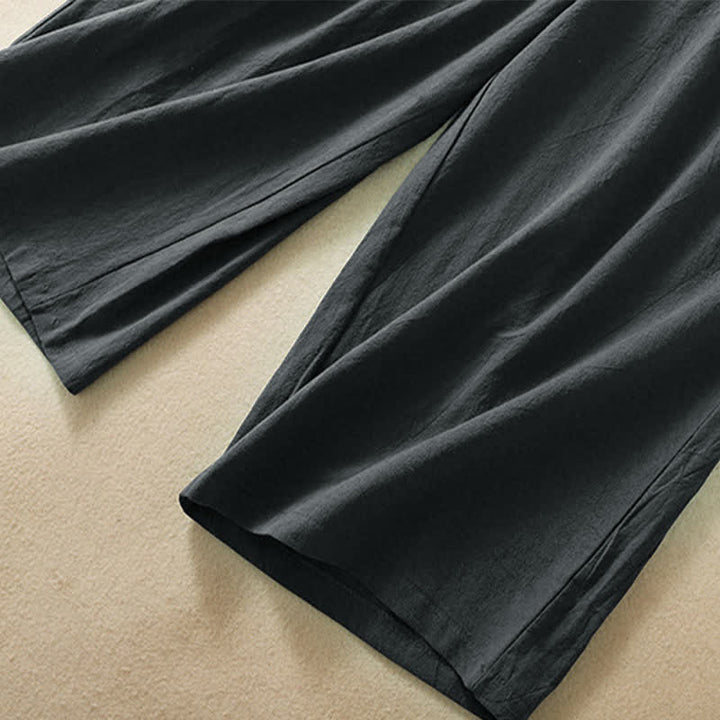 Buddha Stones Pantalon Capri taille haute court à jambes larges en coton pour femme avec poches - image 22