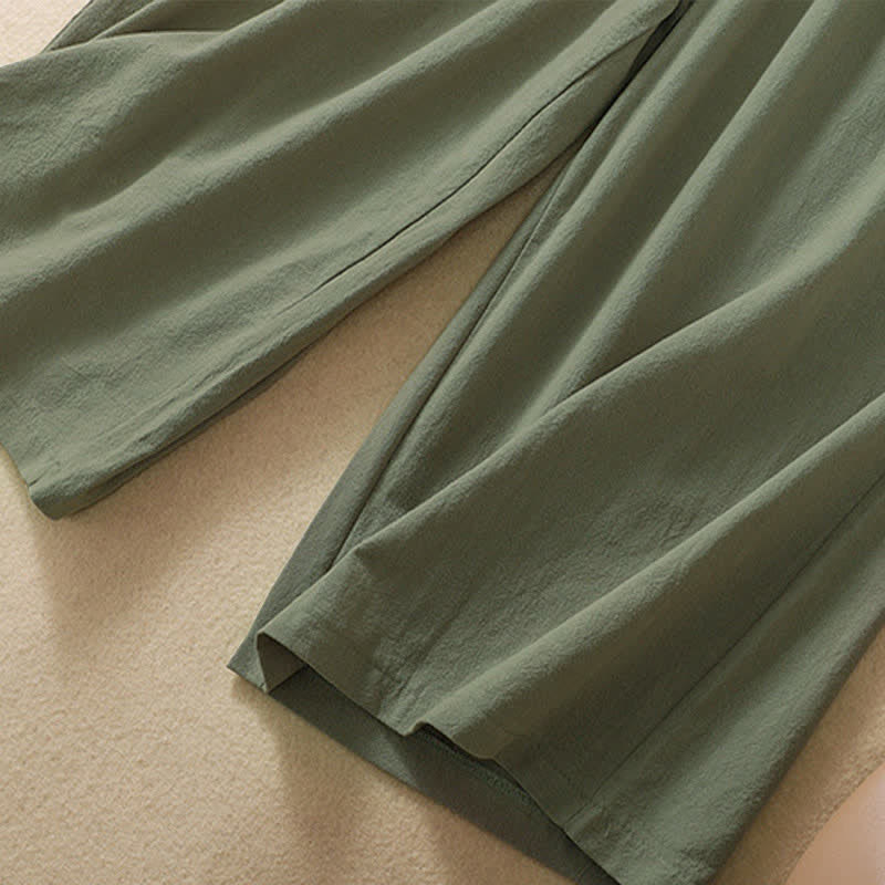 Buddha Stones Pantalon Capri taille haute court à jambes larges en coton pour femme avec poches - image 15
