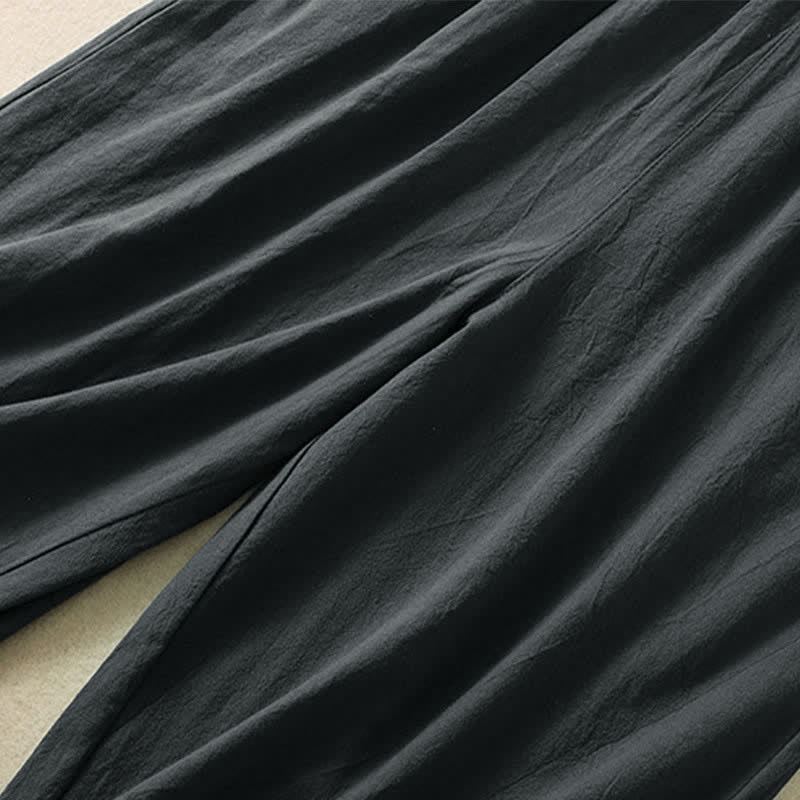 Buddha Stones Pantalon Capri taille haute court à jambes larges en coton pour femme avec poches - image 21