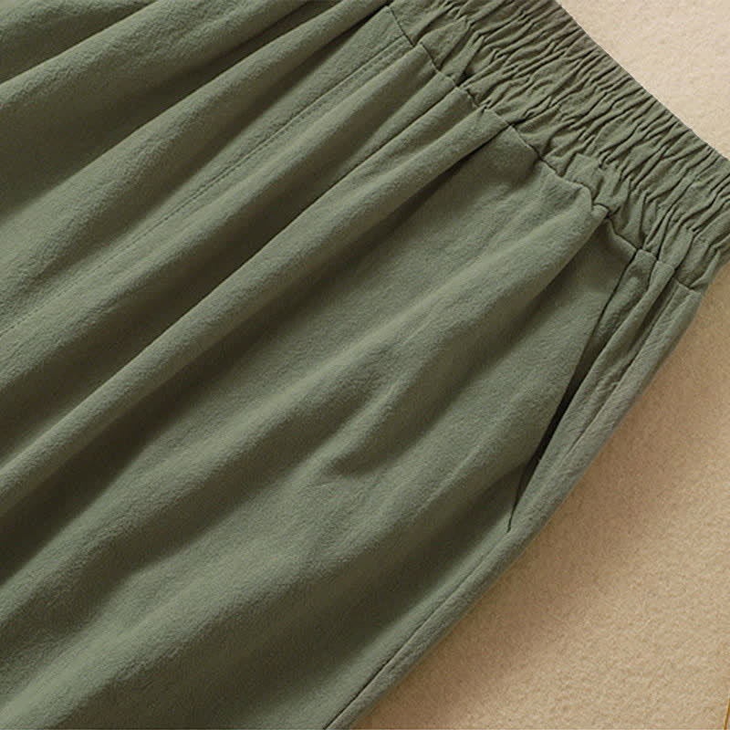 Buddha Stones Pantalon Capri taille haute court à jambes larges en coton pour femme avec poches - image 13