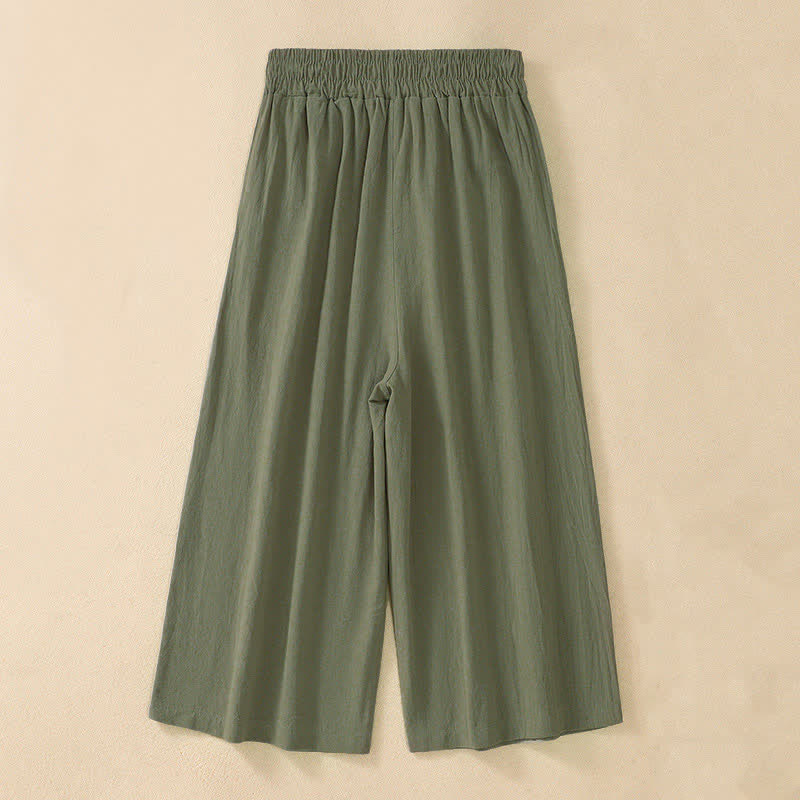 Buddha Stones Pantalon Capri taille haute court à jambes larges en coton pour femme avec poches - image 12
