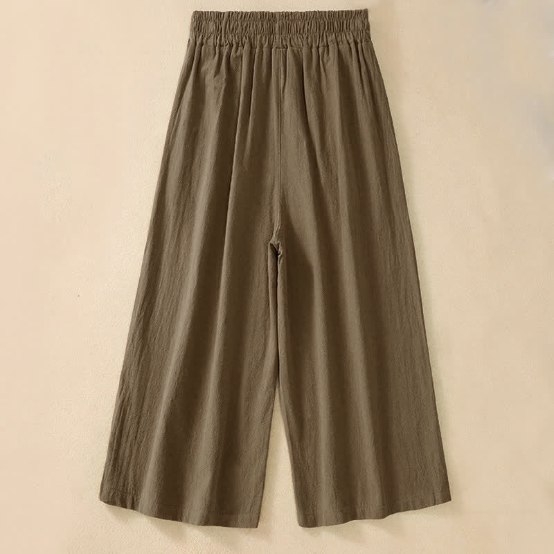 Buddha Stones Pantalon Capri taille haute court à jambes larges en coton pour femme avec poches - SaddleBrown - US8-10，UK/AU12-14，EU40-42 (2XL) - image 1