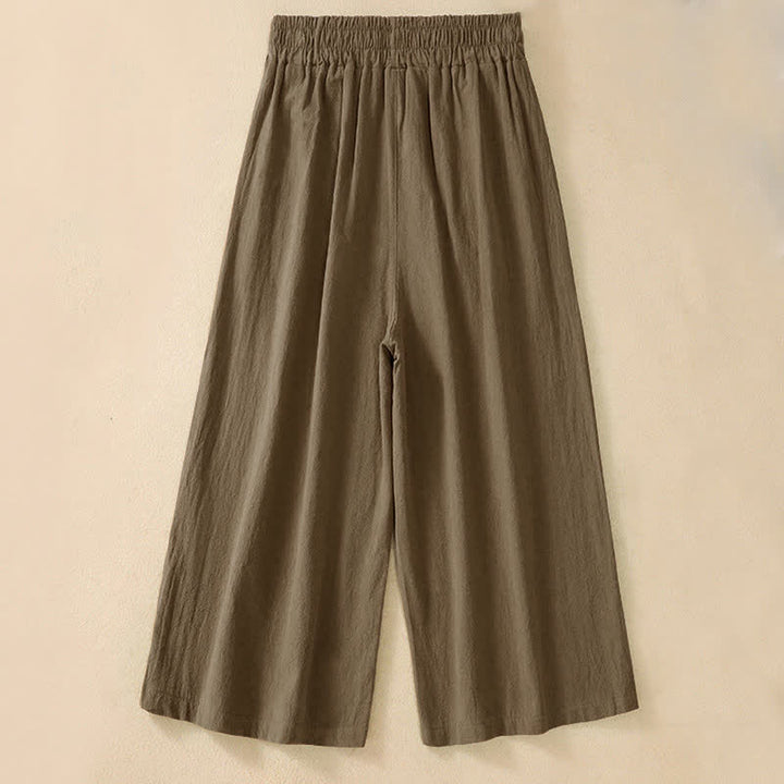 Buddha Stones Pantalon Capri taille haute court à jambes larges en coton pour femme avec poches - SaddleBrown - US8-10，UK/AU12-14，EU40-42 (2XL) - image 1