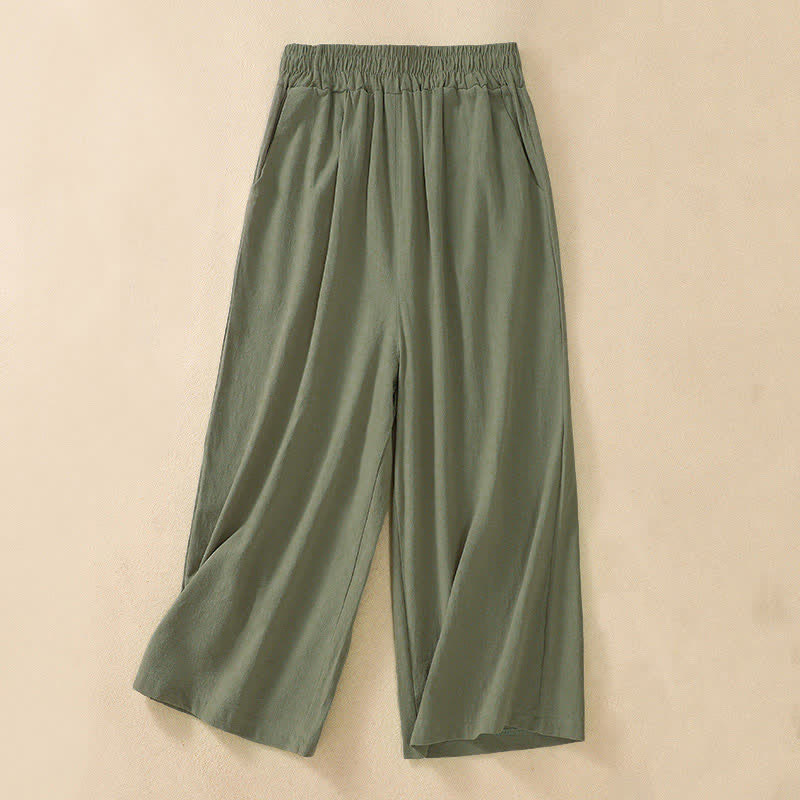Buddha Stones Pantalon Capri taille haute court à jambes larges en coton pour femme avec poches - Vert foncé - US8-10，UK/AU12-14，EU40-42 (2XL) - image 11