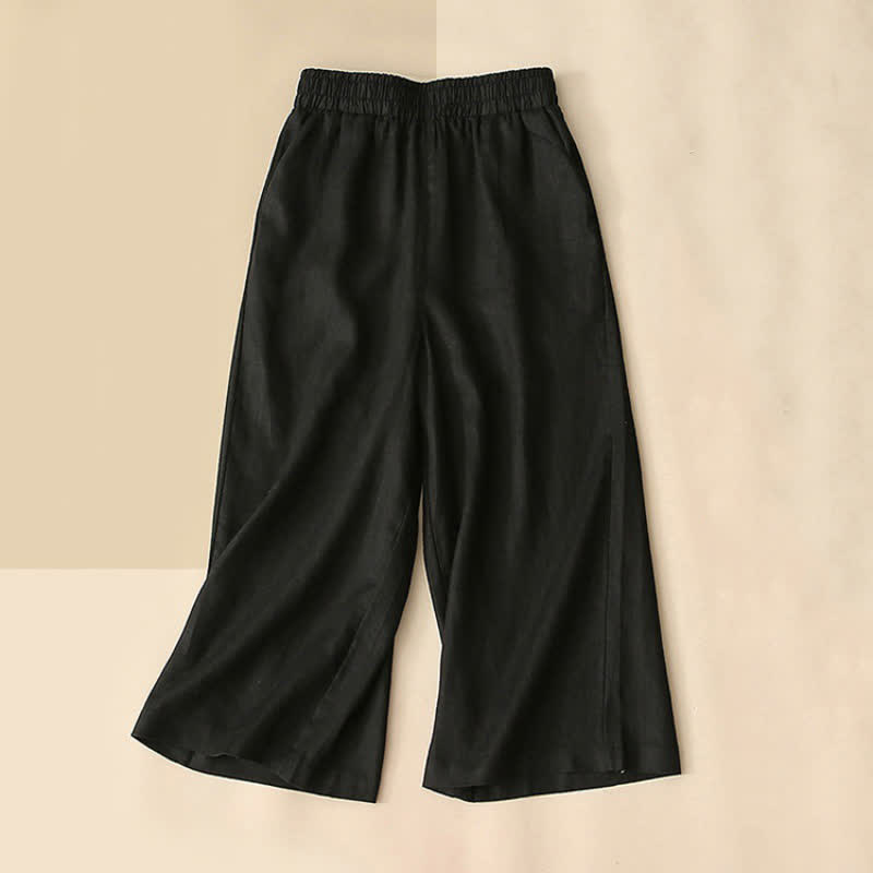 Buddha Stones Pantalon Capri taille haute court à jambes larges en coton pour femme avec poches - Noir - US8-10，UK/AU12-14，EU40-42 (2XL) - image 8