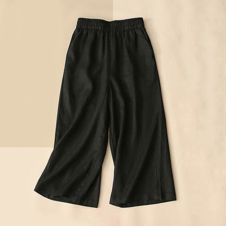 Buddha Stones Pantalon Capri taille haute court à jambes larges en coton pour femme avec poches - Noir - US8-10，UK/AU12-14，EU40-42 (2XL) - image 8
