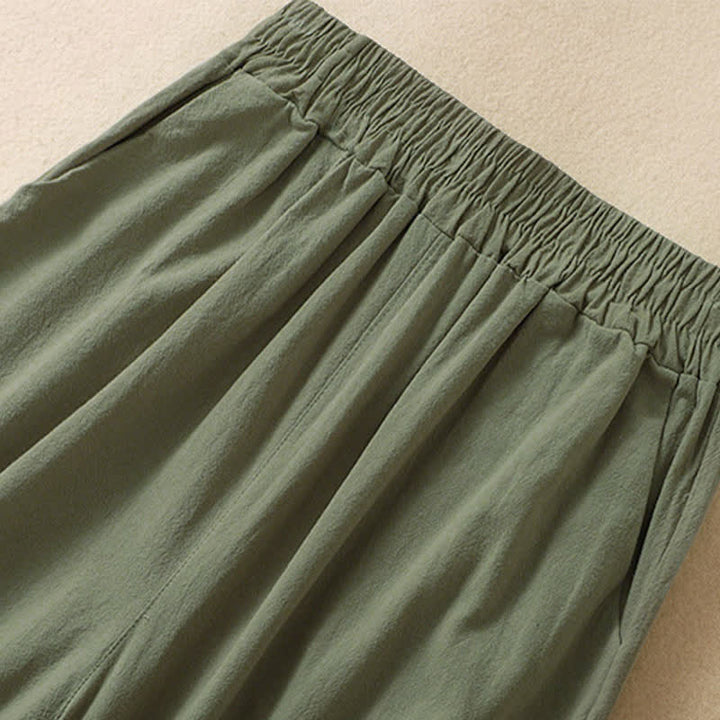 Buddha Stones Pantalon Capri taille haute court à jambes larges en coton pour femme avec poches - image 14