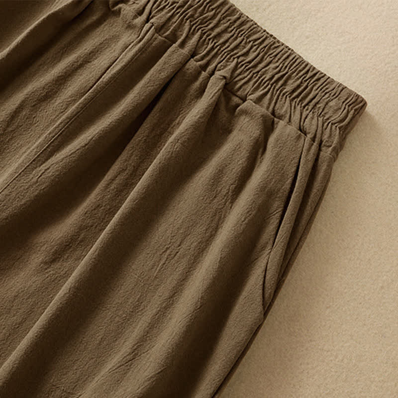 Buddha Stones Pantalon Capri taille haute court à jambes larges en coton pour femme avec poches - image 3