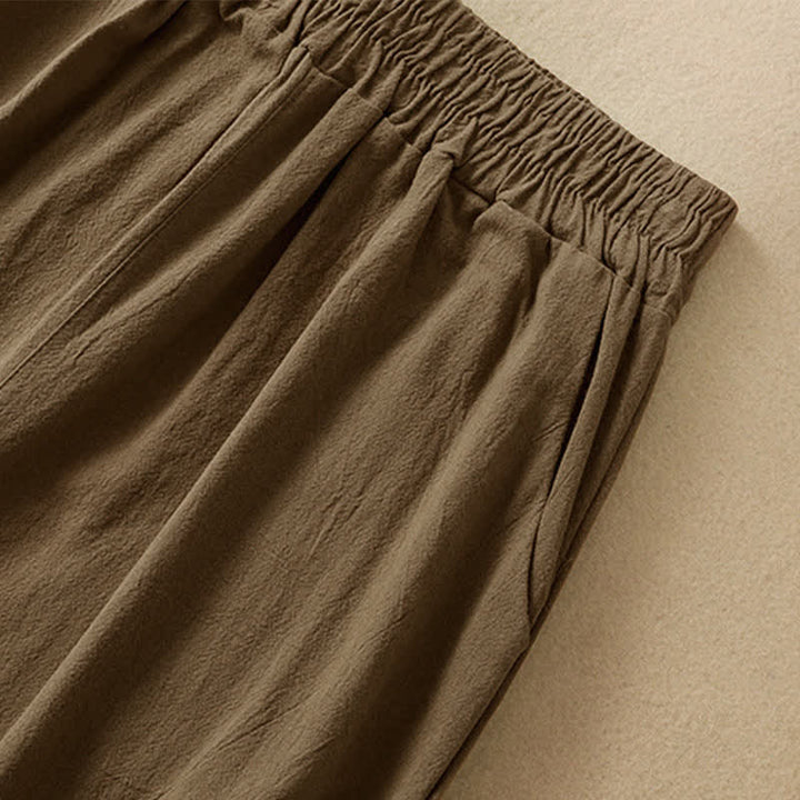 Buddha Stones Pantalon Capri taille haute court à jambes larges en coton pour femme avec poches - image 3