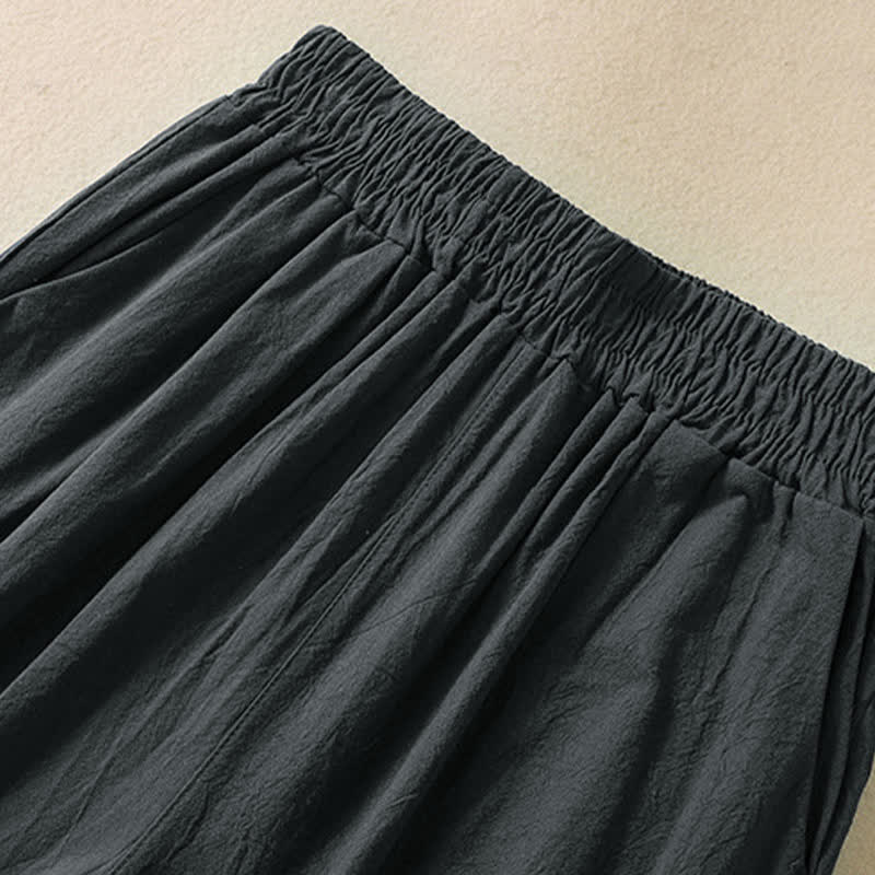 Buddha Stones Pantalon Capri taille haute court à jambes larges en coton pour femme avec poches - image 19