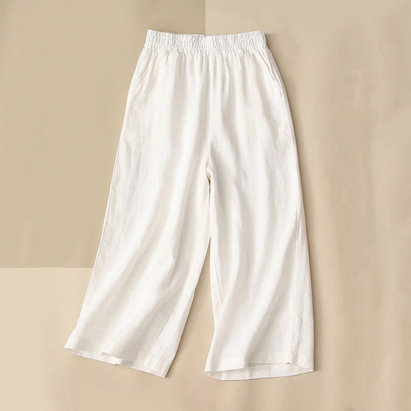 Buddha Stones Pantalon Capri taille haute court à jambes larges en coton pour femme avec poches - Blanc - US8-10，UK/AU12-14，EU40-42 (2XL) - image 7