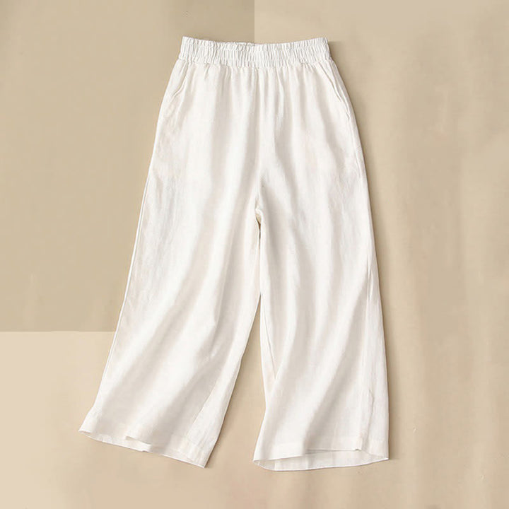 Buddha Stones Pantalon Capri taille haute court à jambes larges en coton pour femme avec poches - Blanc - US8-10，UK/AU12-14，EU40-42 (2XL) - image 7