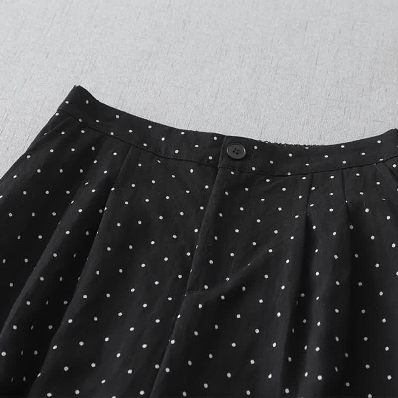 Buddha Stones Pantalon Capri à jambes larges pour femme, en coton patchwork de dentelle à pois, avec poches - image 1