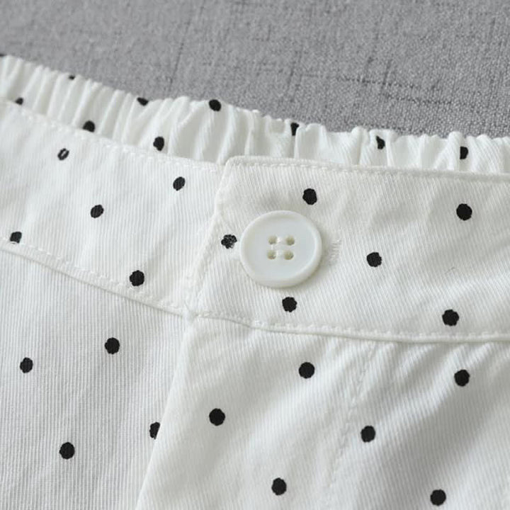 Buddha Stones Pantalon Capri à jambes larges pour femme, en coton patchwork de dentelle à pois, avec poches - image 7