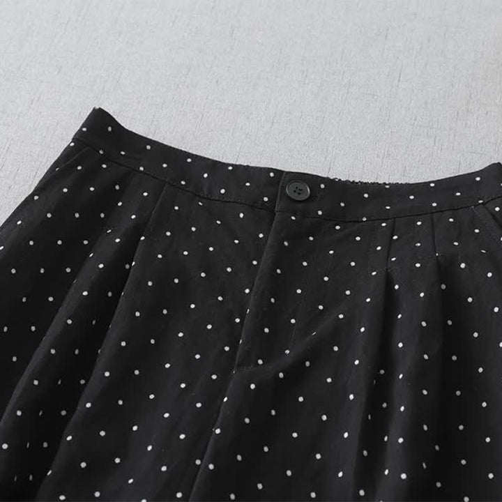 Buddha Stones Pantalon Capri à jambes larges pour femme, en coton patchwork de dentelle à pois, avec poches - image 1