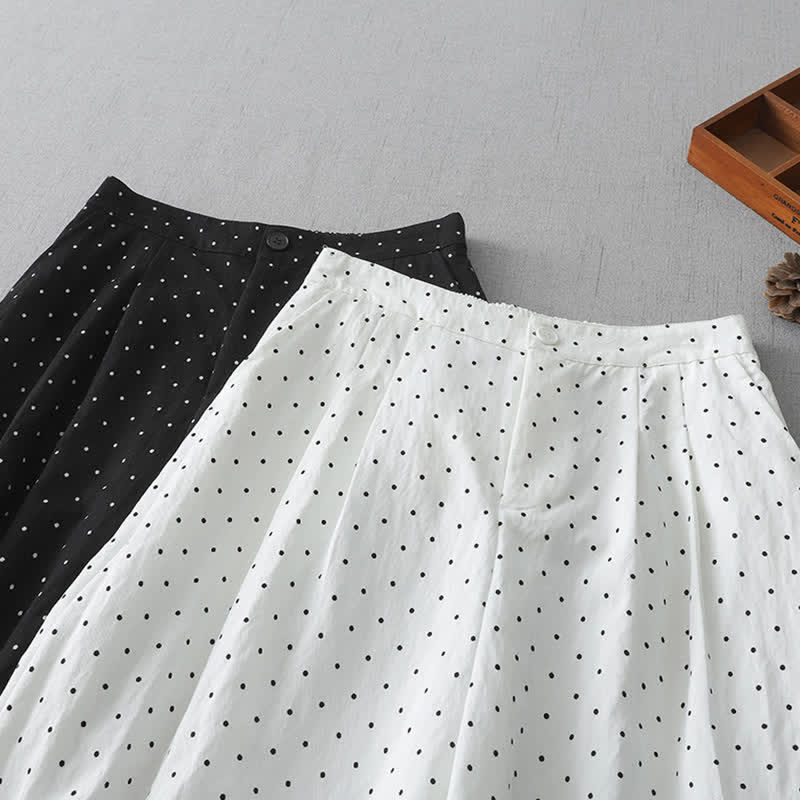 Buddha Stones Pantalon Capri à jambes larges pour femme, en coton patchwork de dentelle à pois, avec poches - image 15