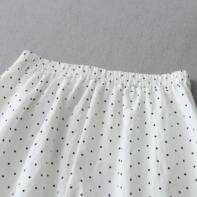 Buddha Stones Pantalon Capri à jambes larges pour femme, en coton patchwork de dentelle à pois, avec poches - image 6