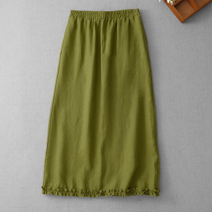 Buddha Stones Jupe Capri doublée pour femme, taille élastique, ourlet plissé et poches - Vert olive - US8-10，UK/AU12-14，EU40-42 (2XL) - image 0